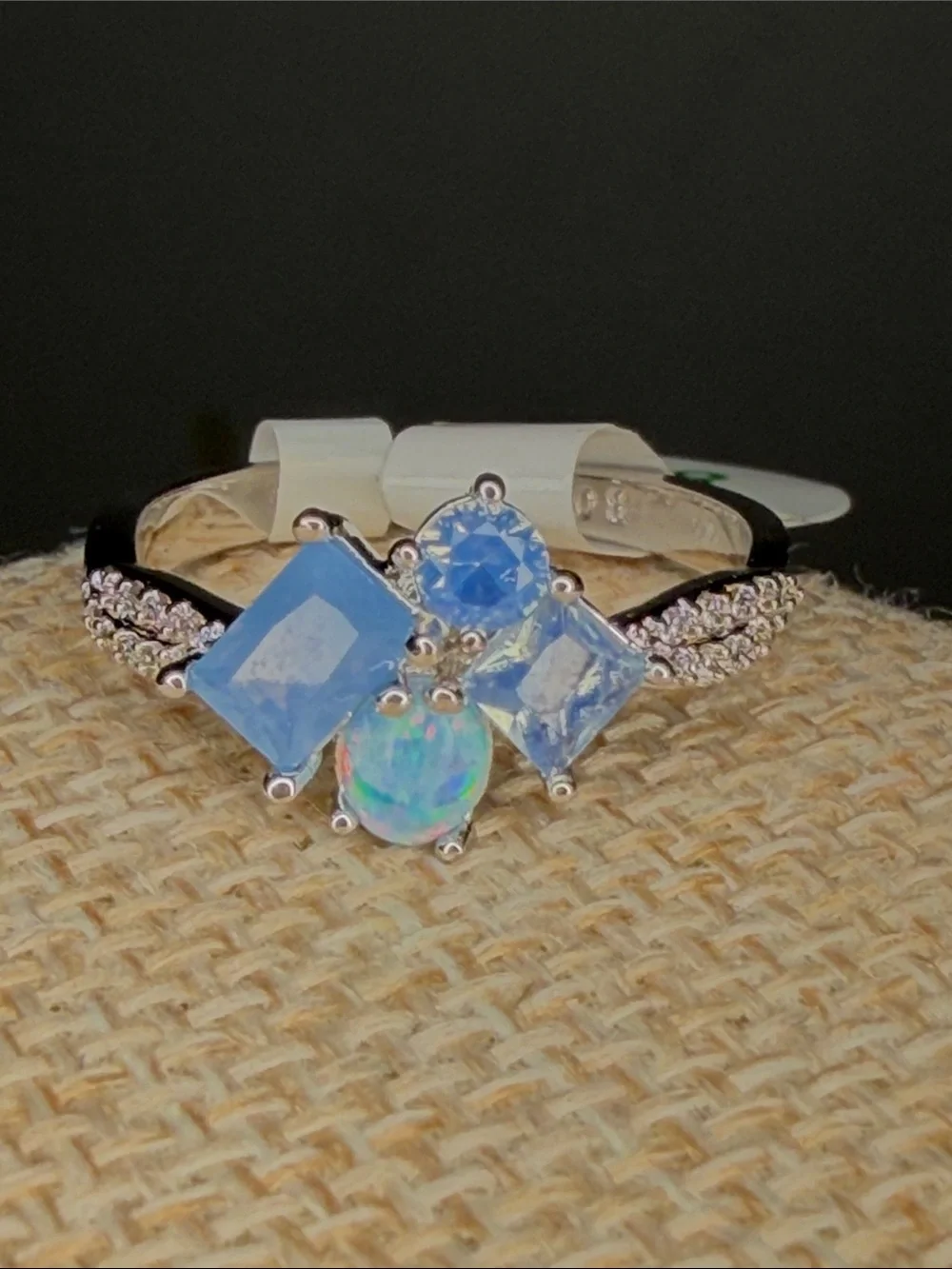Bomb Party Silvertone  Opal and Light Blue Multi-Stone Ring - Sz 8